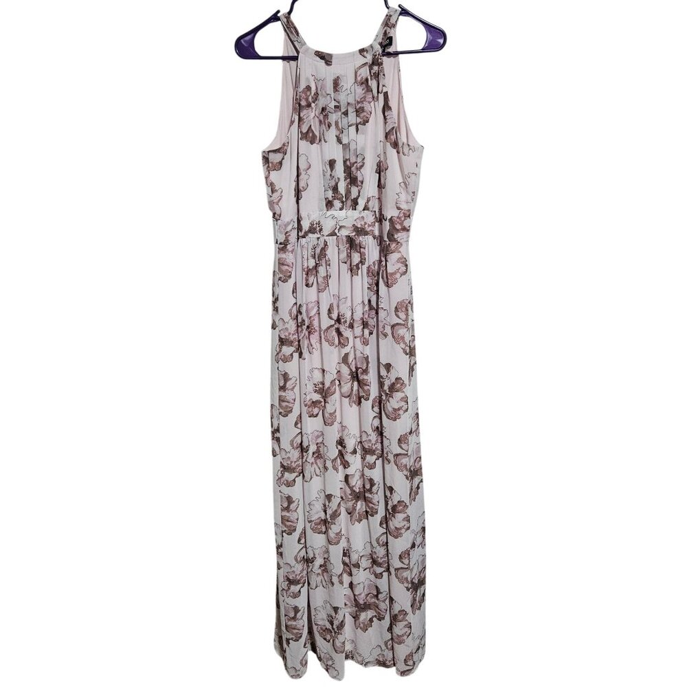 Floral Sleeveless Maxi Dress Bow Tie Neck Size Small Pink Lined Flowing
